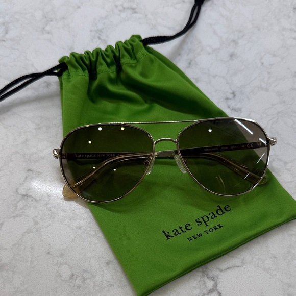 kate spade Accessories - Kate Spade Gold Aviator Sunglasses with Green Pouch, Emmelines/S 57MM, BRAND NEW